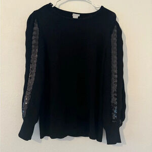 Chicos Textured Pullover Sequin Sleeves Black Sweater Party Size 1 US Medium